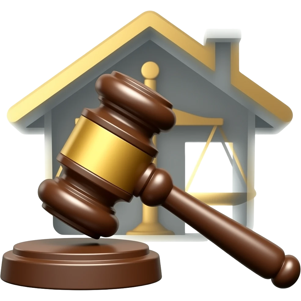 An icon featuring a gavel, scales of justice, and house stuff, symbolizing law. emoji