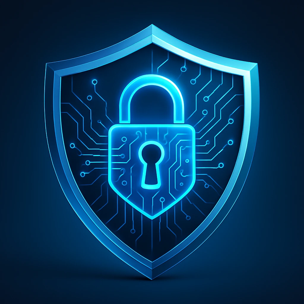 cybersecurity domain, shield with digital lock, modern style emoji