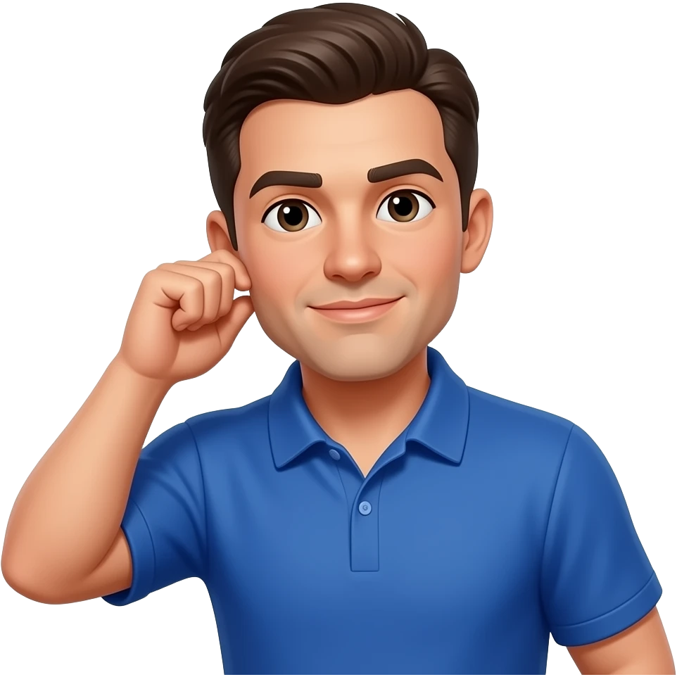 coach in a blue shirt grabbing his ear emoji