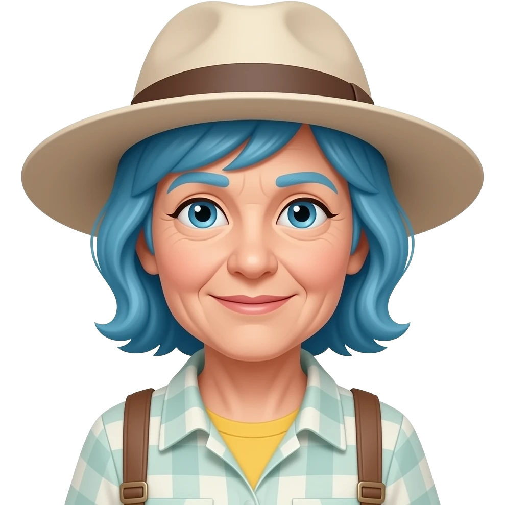 old lady with blue hairs and wear hat emoji