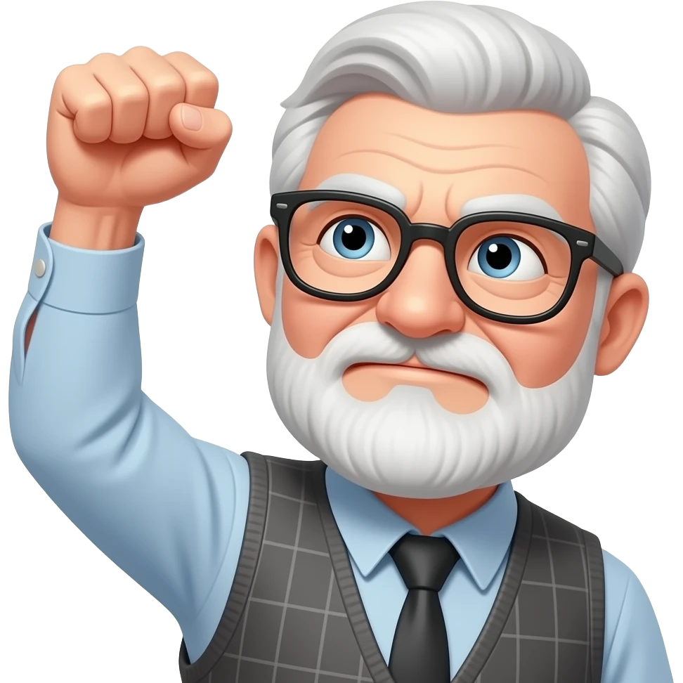grumpy old man with glasses and shaking his fist at the sky emoji