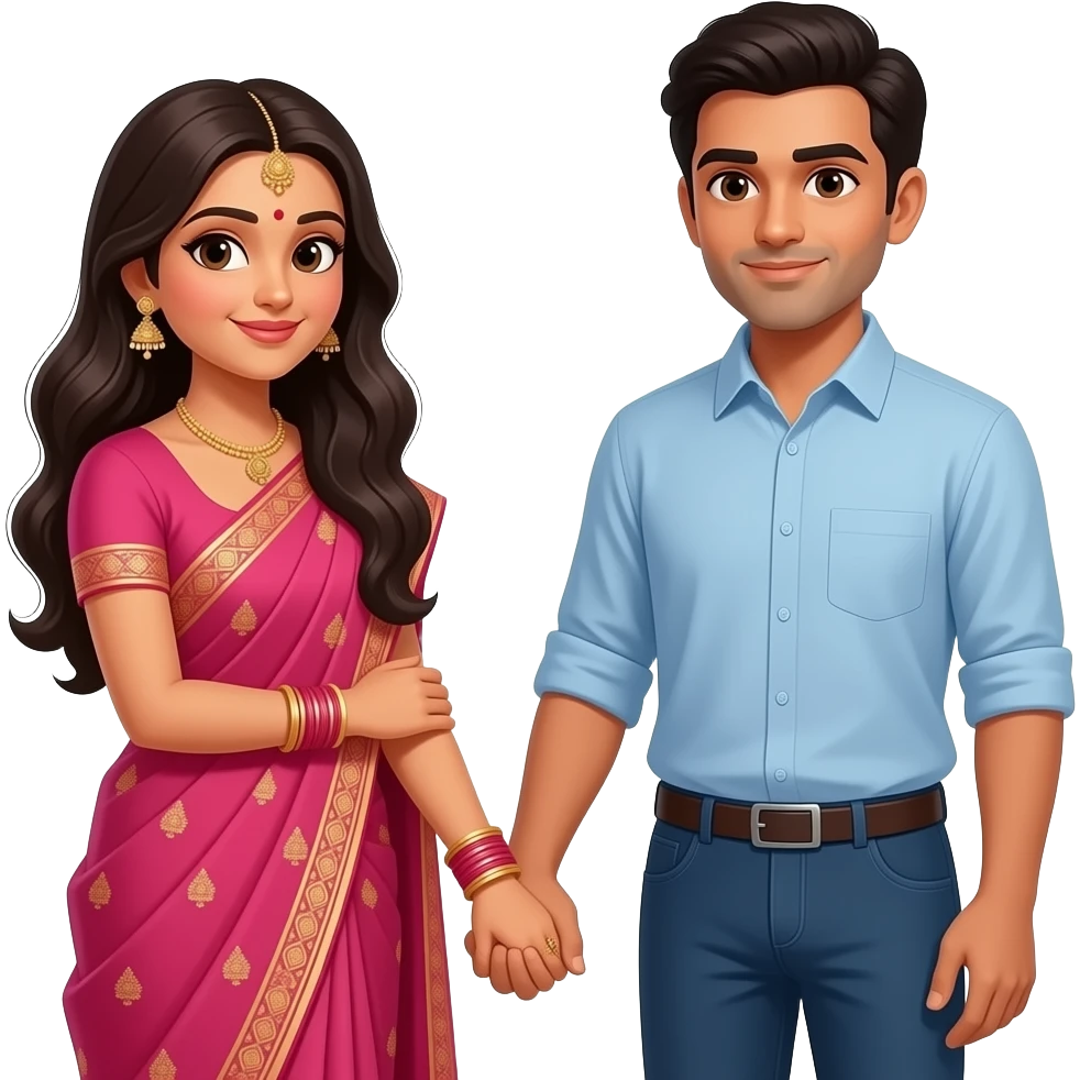 Similar image of long haired modern Indian woman holding husband hands shyly emoji