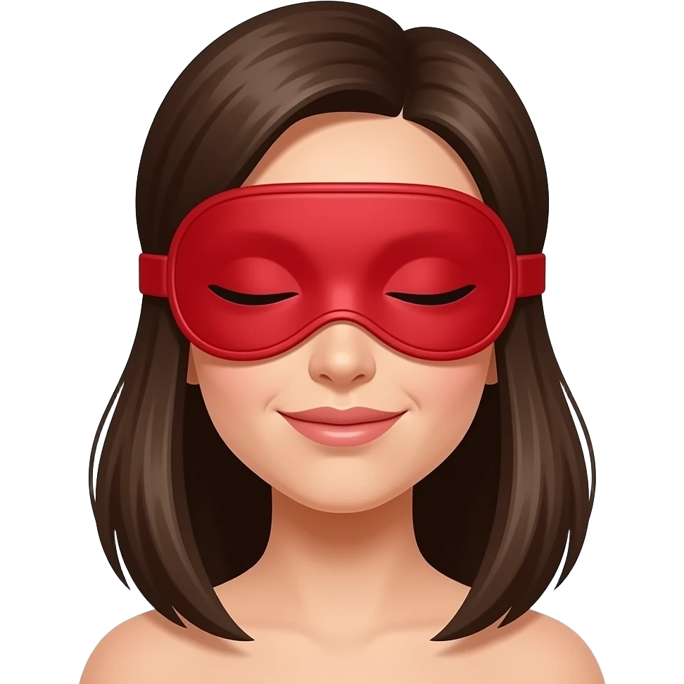 Woman wearing red eye mask emoji