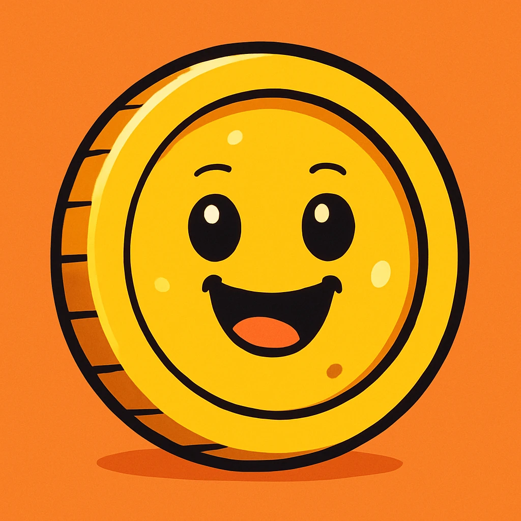 a gold coin, cartoon style, bright gold color, playful look emoji
