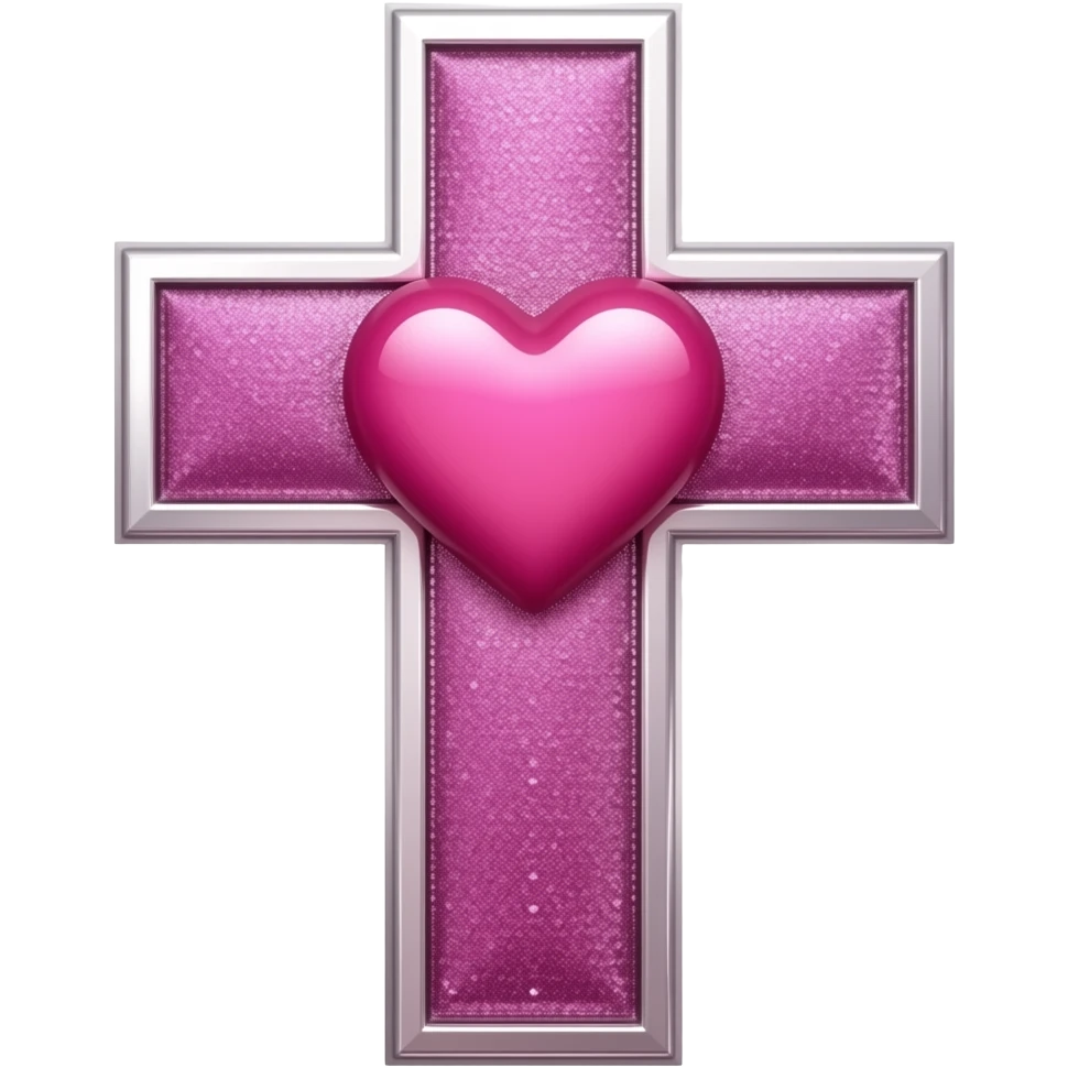 cruz sagrada cor deep pink com brilho e coração emoji