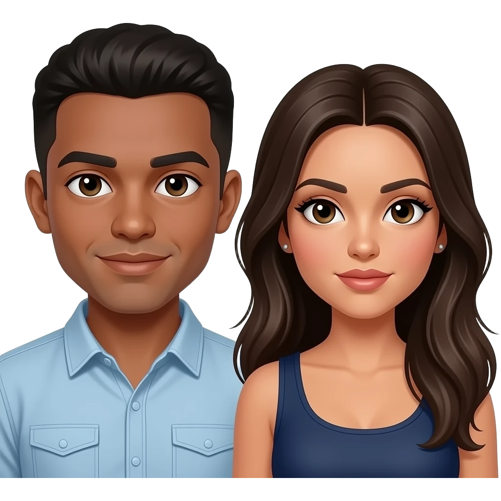 Blank male with brown skin and short hair with a Columbian well built woman with look hair and prey eyes emoji