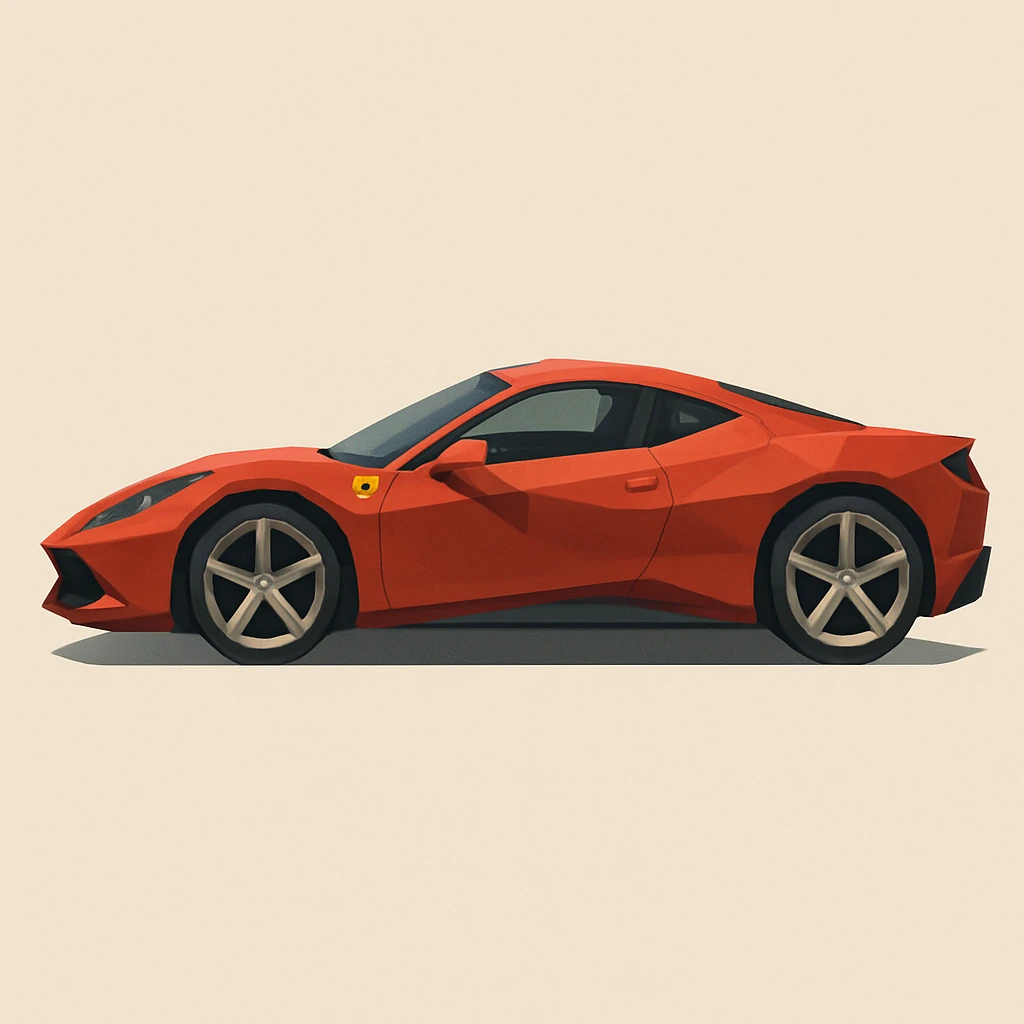 red Ferrari sports car, side view, clean modern illustration style emoji
