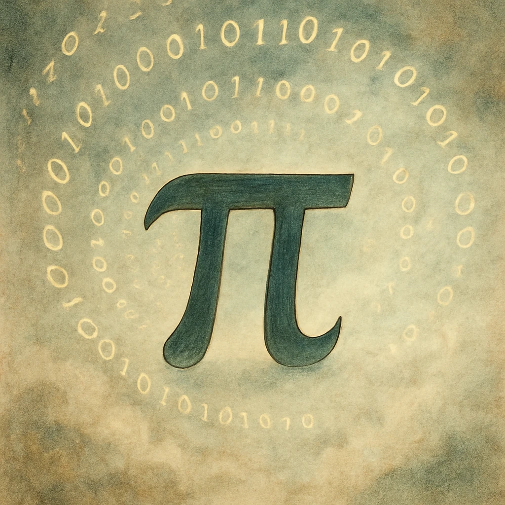  combine the π (pi) math symbol, binary code, and digital mist emerging from it. emoji