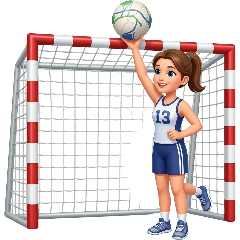 I want a girl shooting a goal into a netball ring with the ball holding above her head emoji