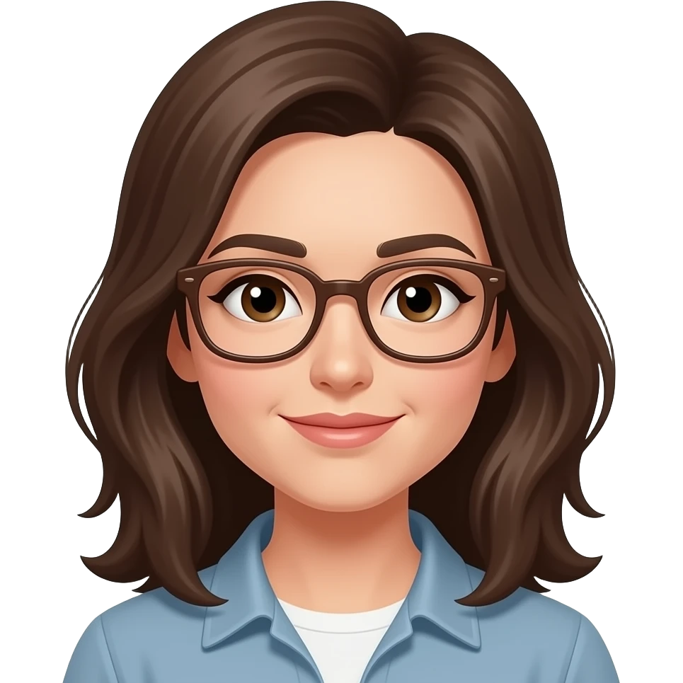 Female medium brown hair brown frame glasses emoji