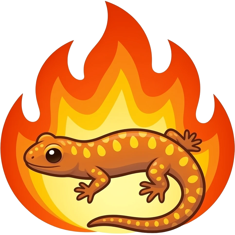 fire salamander full body, surrounded by flames, bold outlines, flat design, discord emoji emoji