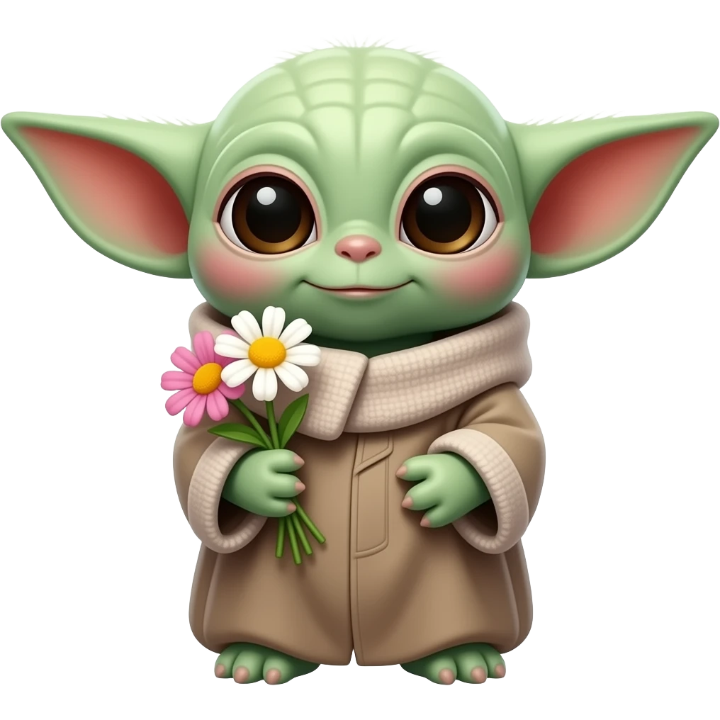 grogu holding flowers with transparent background emoji
