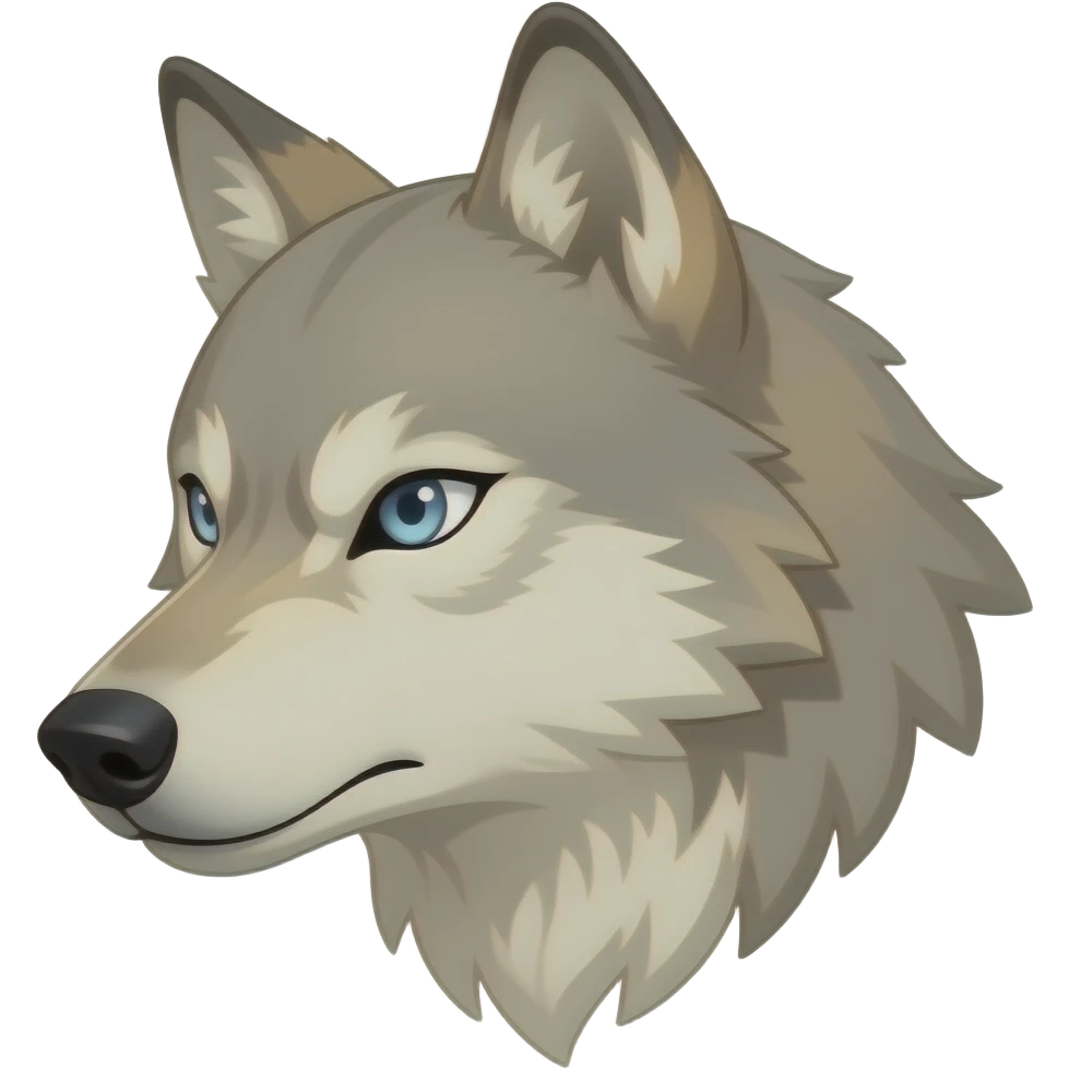 angry face alpha ash blonder wolf head little bit anime eyes realistic Turn sideways light blue gray eyes dead stare emoji