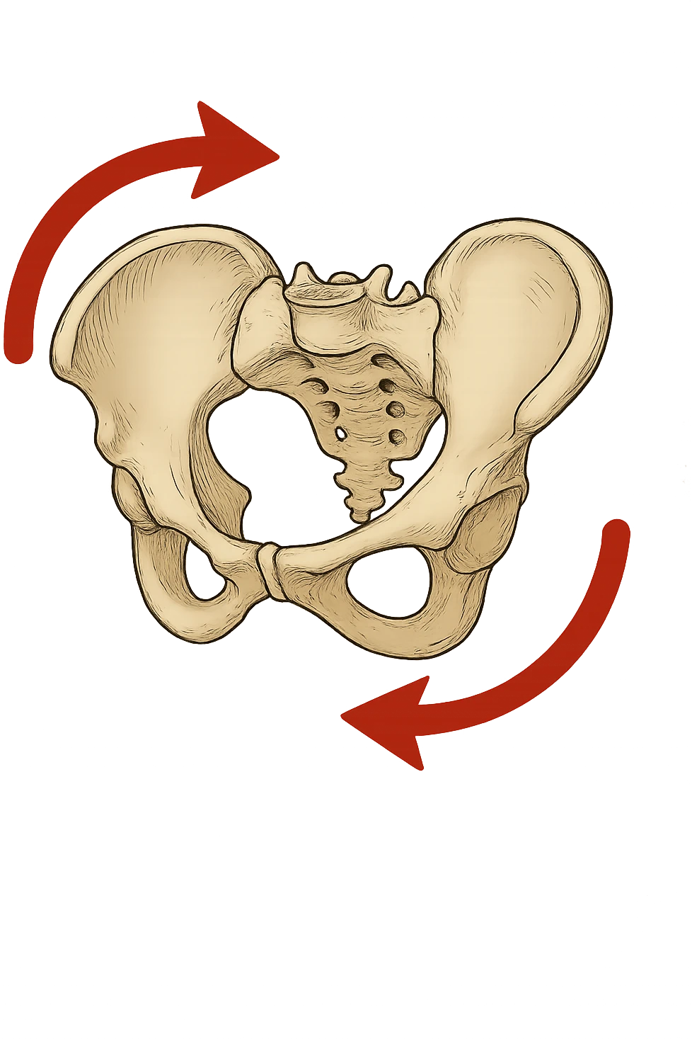 Bacino anatomico ruotato in senso orario quindi con le frecce che girano verso destra per far capire emoji