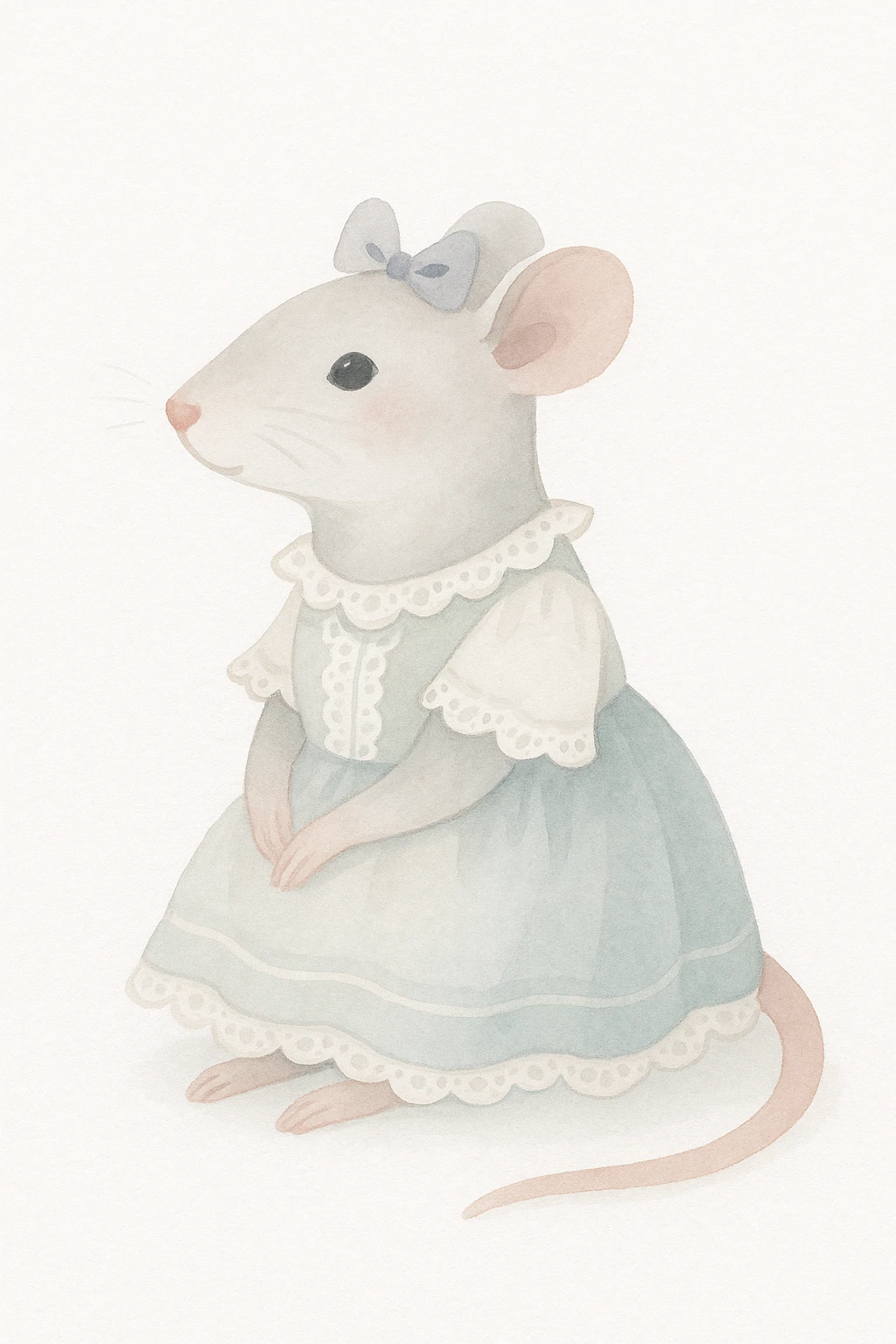 a coquette rat, sitting pretty, with a frilly dress and lace, soft watercolor style emoji