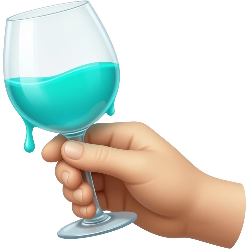 a hand holding a wineglass with dripping neon-glowing-cyan liquid emoji