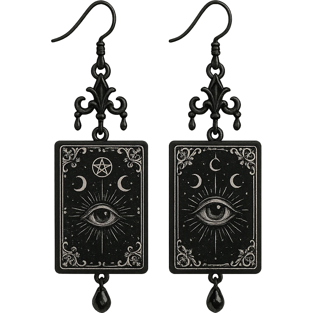 goth earrings, black tarot card, mystical gothic, intricate emoji