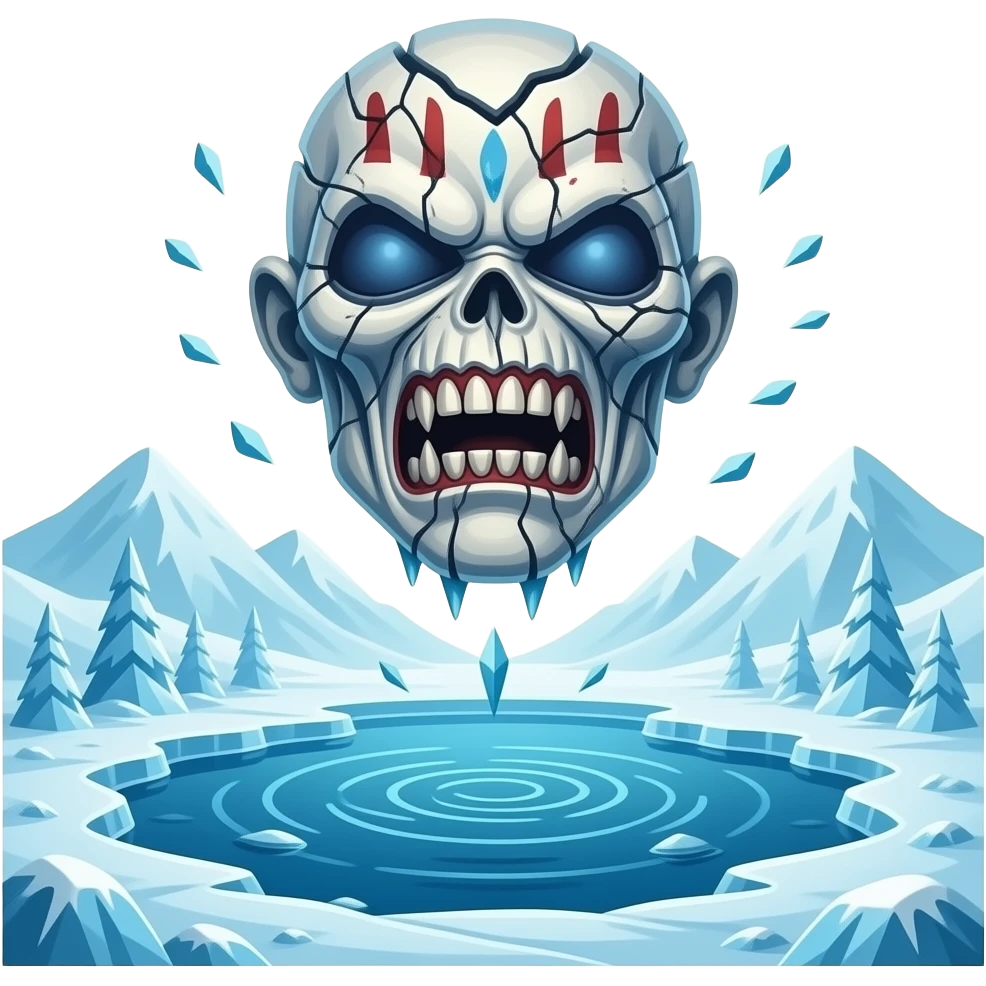 iron maiden eddie mascot - disintegrated body hovers over frozen landscape - a Gustave Doré piece, depicting traitors frozen in a lake of ice in the ninth circle of Dante's Inferno emoji