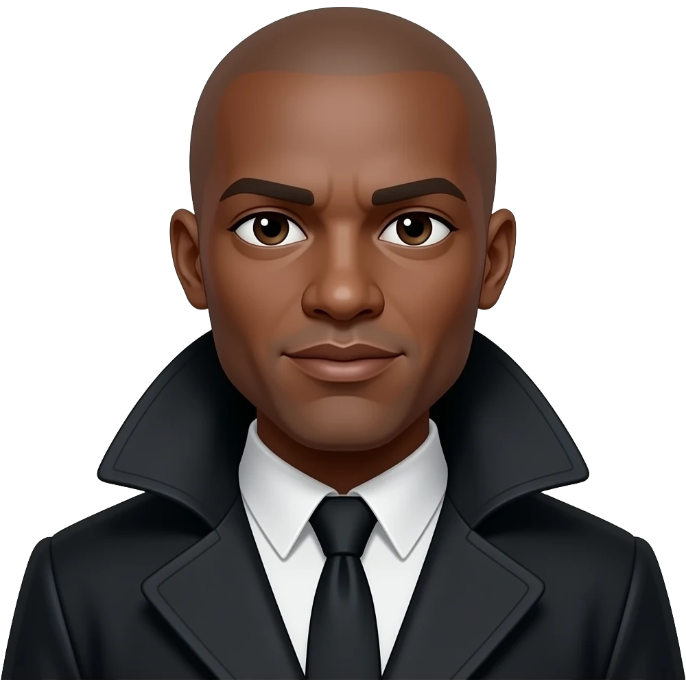 dark skin bald afro wear a black coat and tie emoji