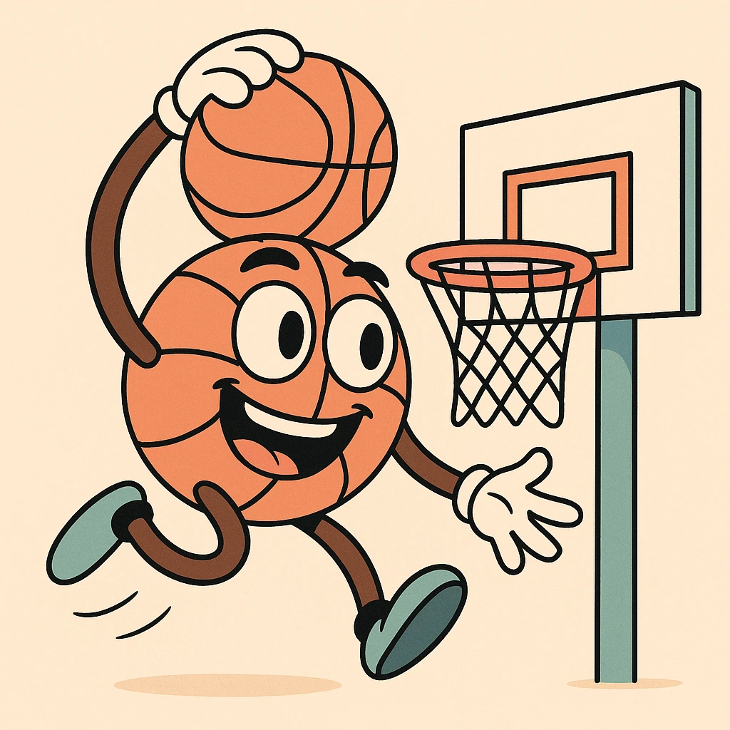 playful cartoon style basketball in a hoop emoji