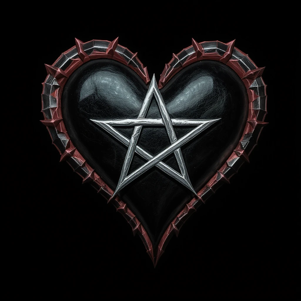 gothic heart with a silver pentagram, professional photography style emoji