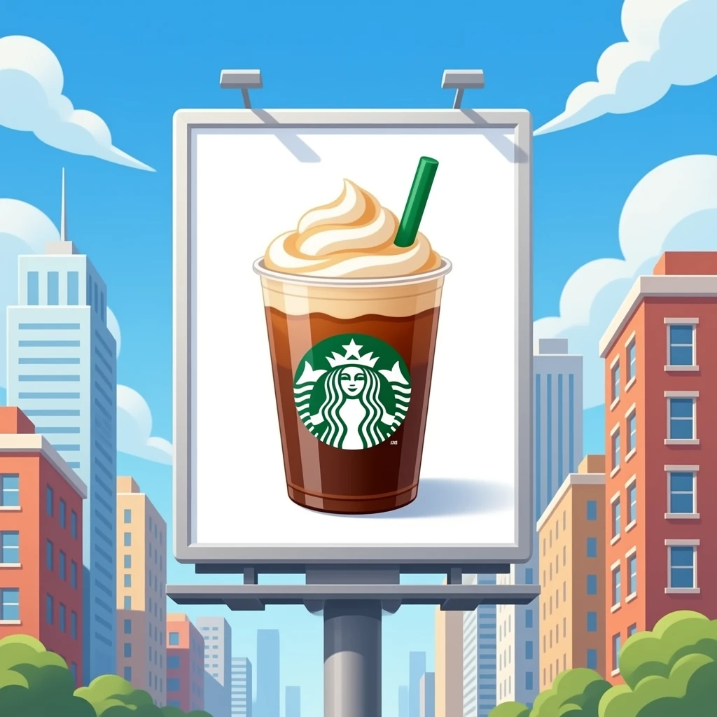 Starbucks drink advert on a bilboard emoji