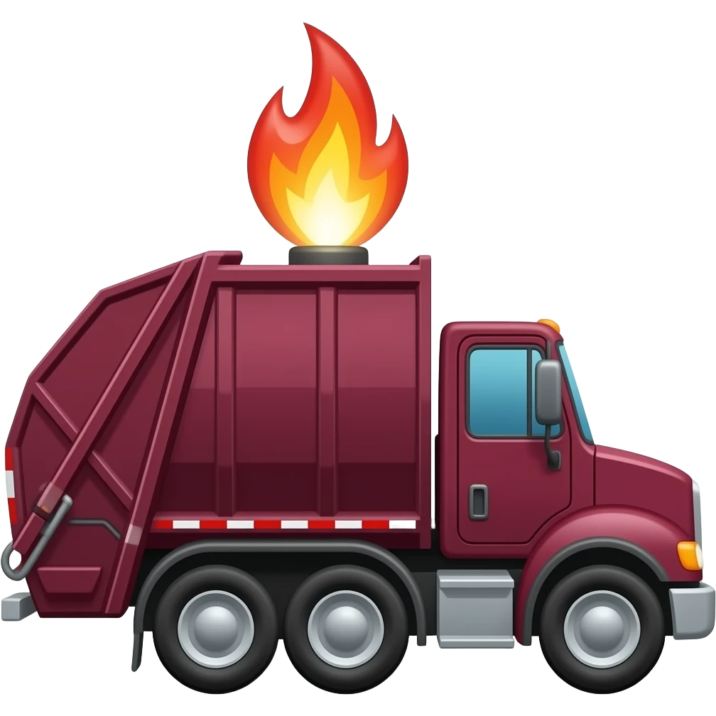 Maroon garbage truck With motor  flame emoji