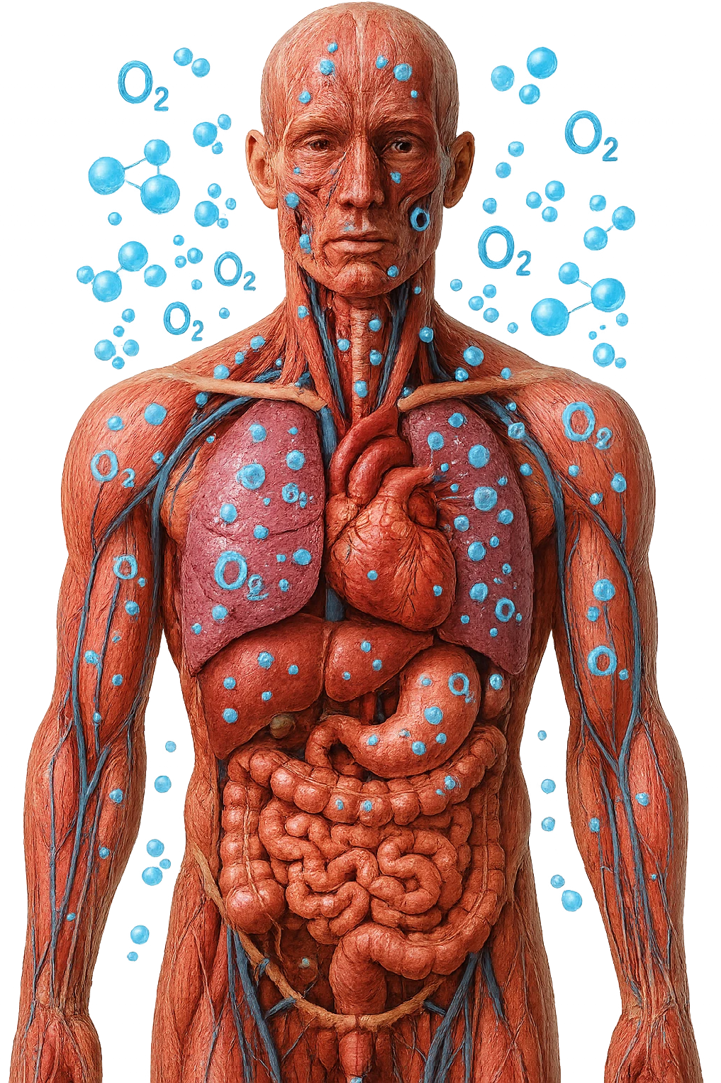 OSSIGENO FLUTTUA IN UN CORPO UMANO ANATOMICO, IPERREALISTICO 4K emoji