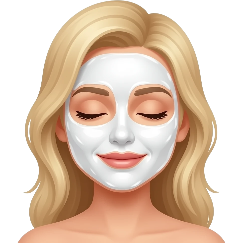 blonde girl getting a facial (eyes closed and facial cream covering whole face) -relaxe emoji