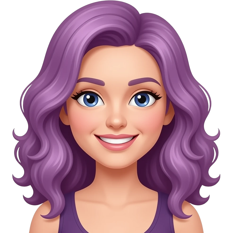 mujer coqueta de cabello malva ondulado y sonriendo emoji