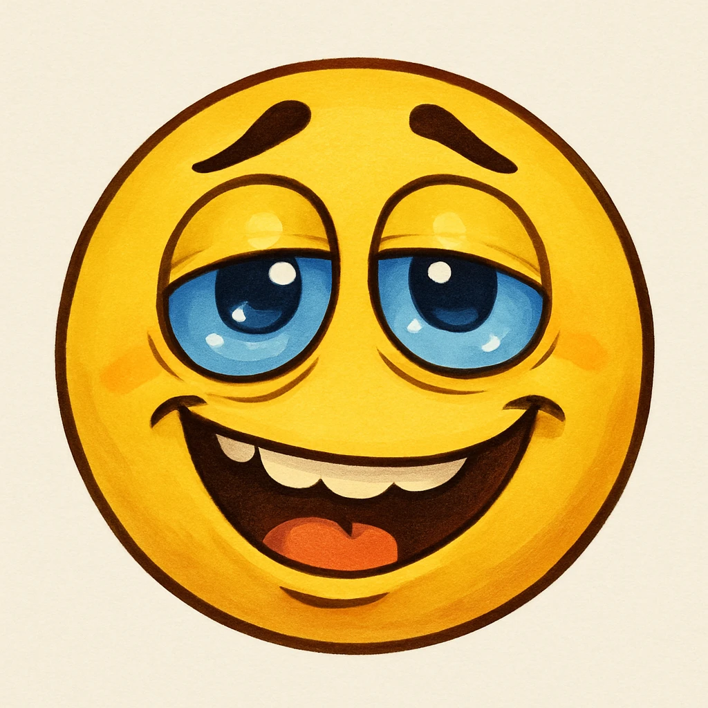 yellow face with glassy eyes and a goofy grin, drunk expression emoji