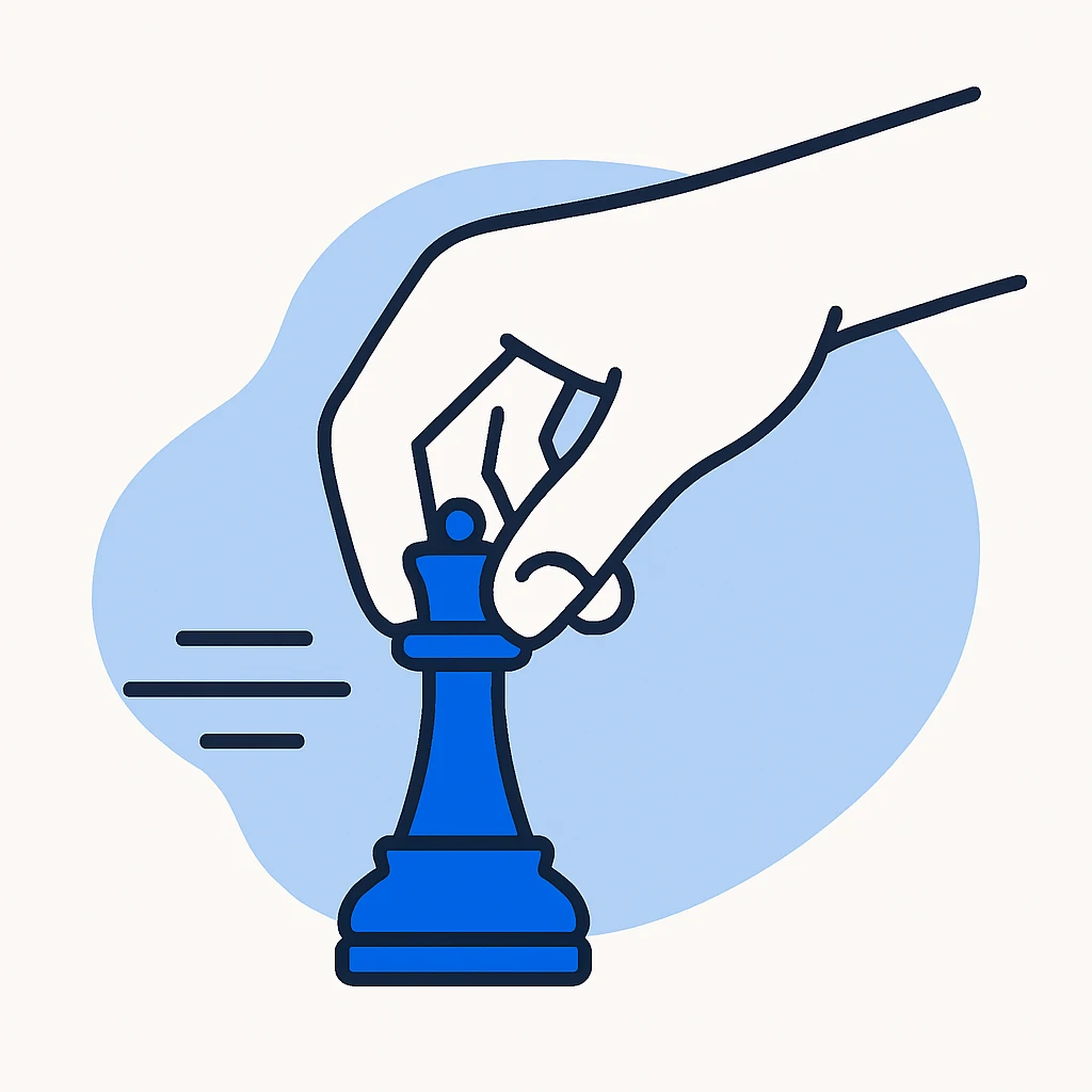 speed training, with a fast hand moving, holding a chess piece emoji