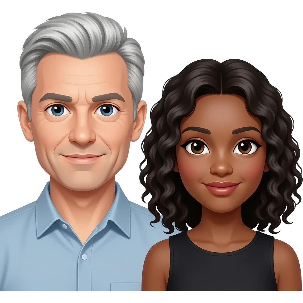 White male with grey hair and black female with wavy hair emoji