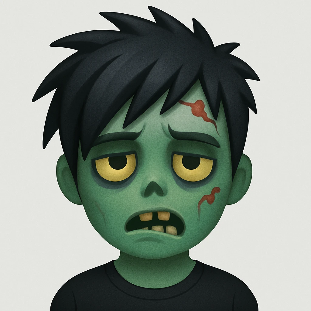 zombie boy with spiky emo hair and black shirt emoji emoji