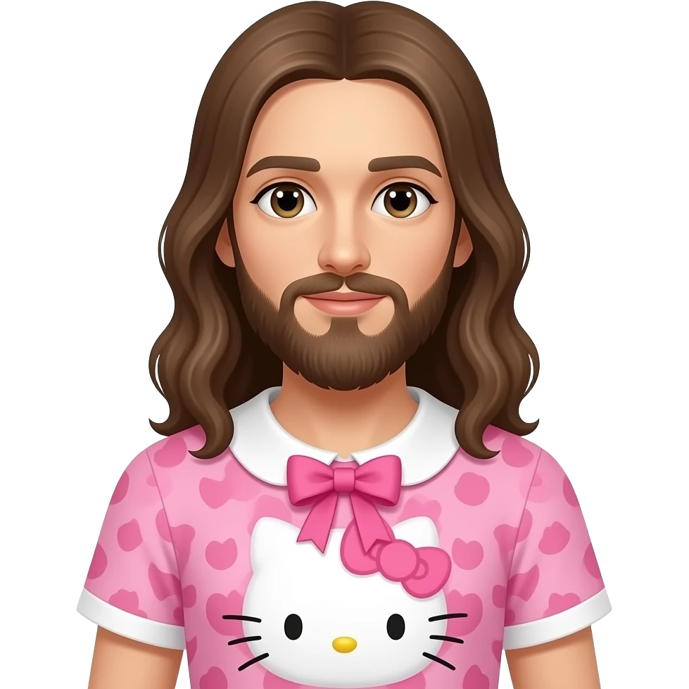 jesus wearing a hello kitty dress and a bow emoji