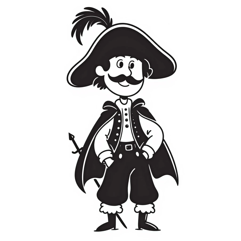 musketeer, classic hand-drawn style, feathered hat, elegant details emoji