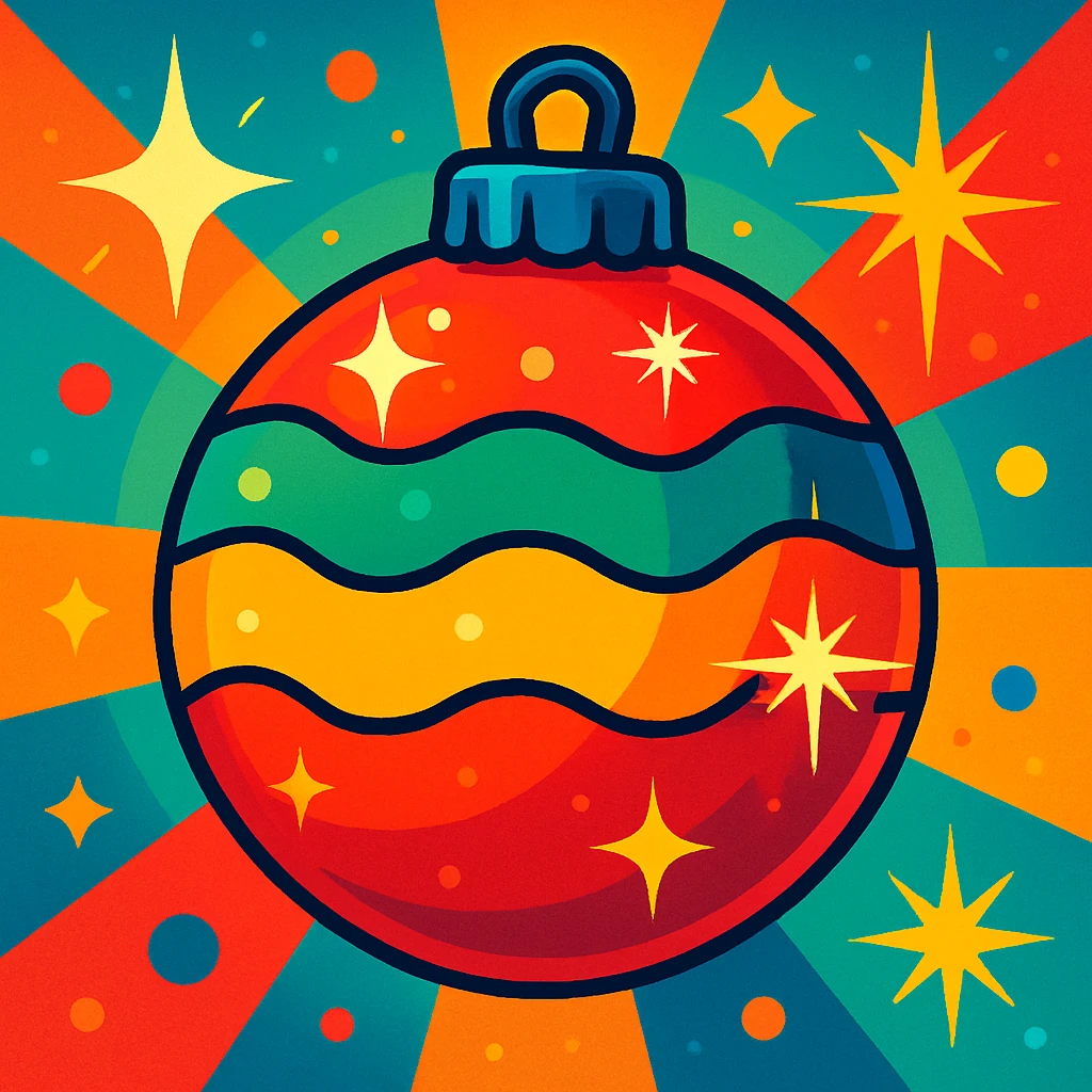 brilliant and festive Christmas ornament sphere, shiny, colorful, sparkling lights emoji