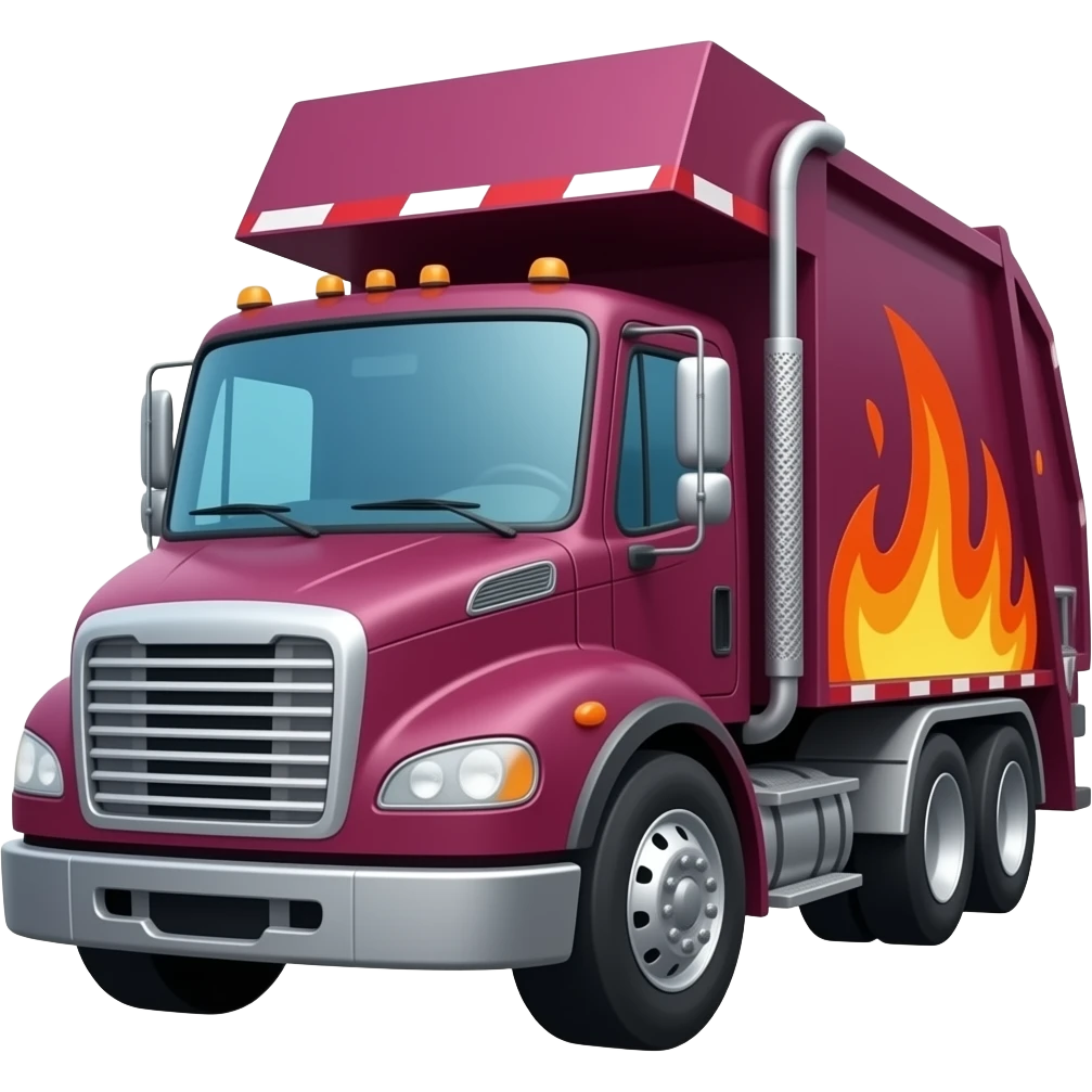 Maroon garbage truck With motor  flame emoji