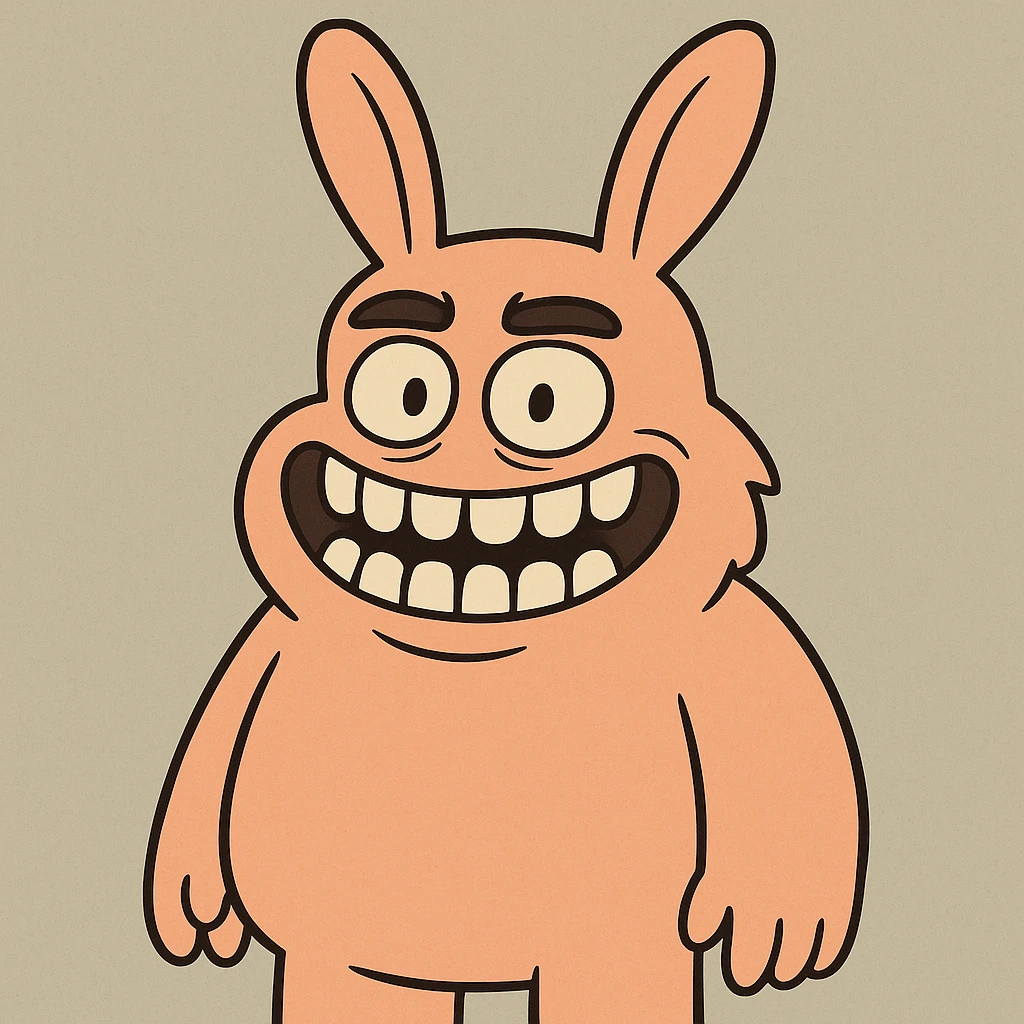 cartoon style monster with nine teeth, smile, large rabbit ears emoji