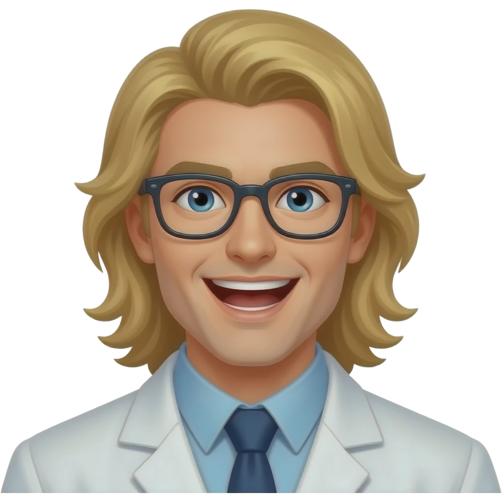 clean shaven male scientist with long blonde hair experiences an explosion emoji