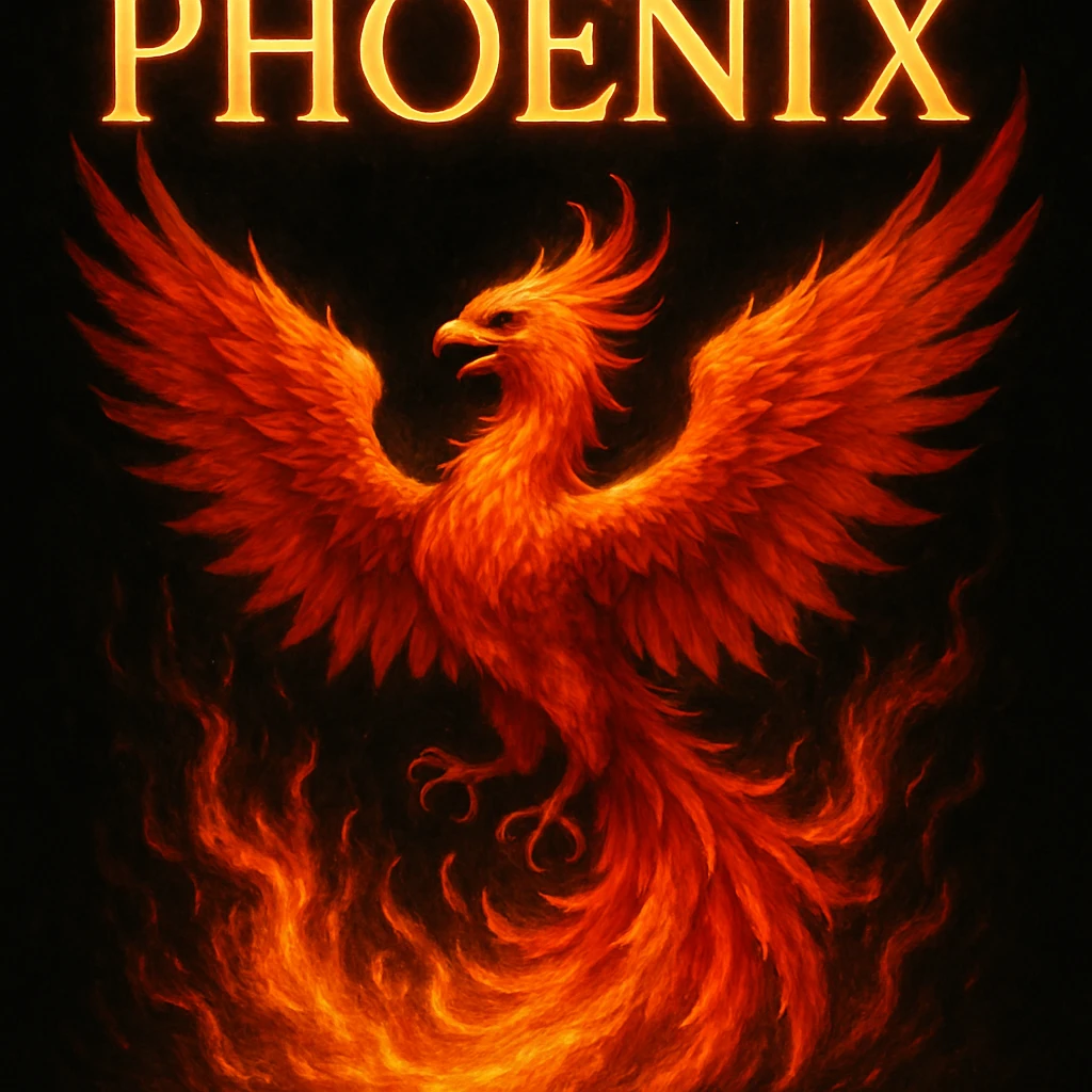 make image of phoenix with title, black background emoji
