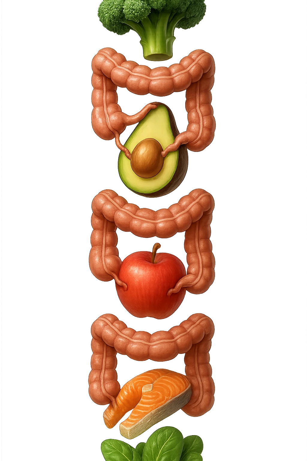 cibo sano fluttua in aria verticalmente stringendo piccoli colon umani, stile emoji iphone, iperrealistico 4k emoji