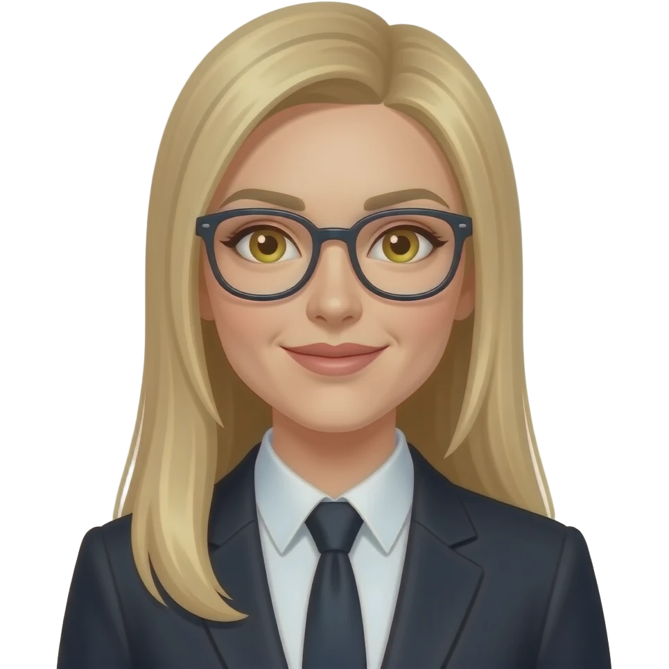 long straight blonde hair, business woman, gold eyes, glasses emoji