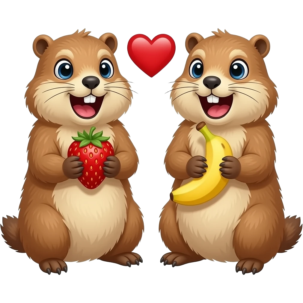 Marmot with strawberry and marmot with banana, heart between the two marmots, and these two marmots are a bit crazy emoji