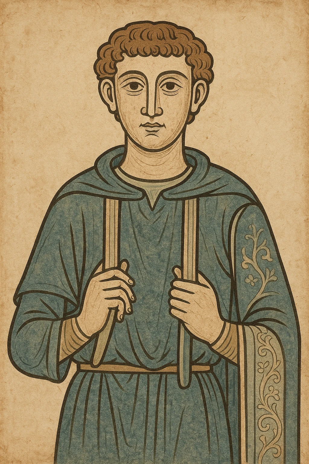 Can you create a medieval painting with my friend's face? I've attached a picture of him emoji