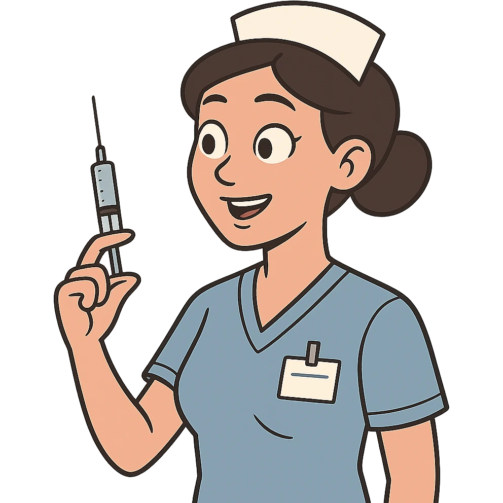 a modern day asian woman nurse holding a vaccination needle emoji