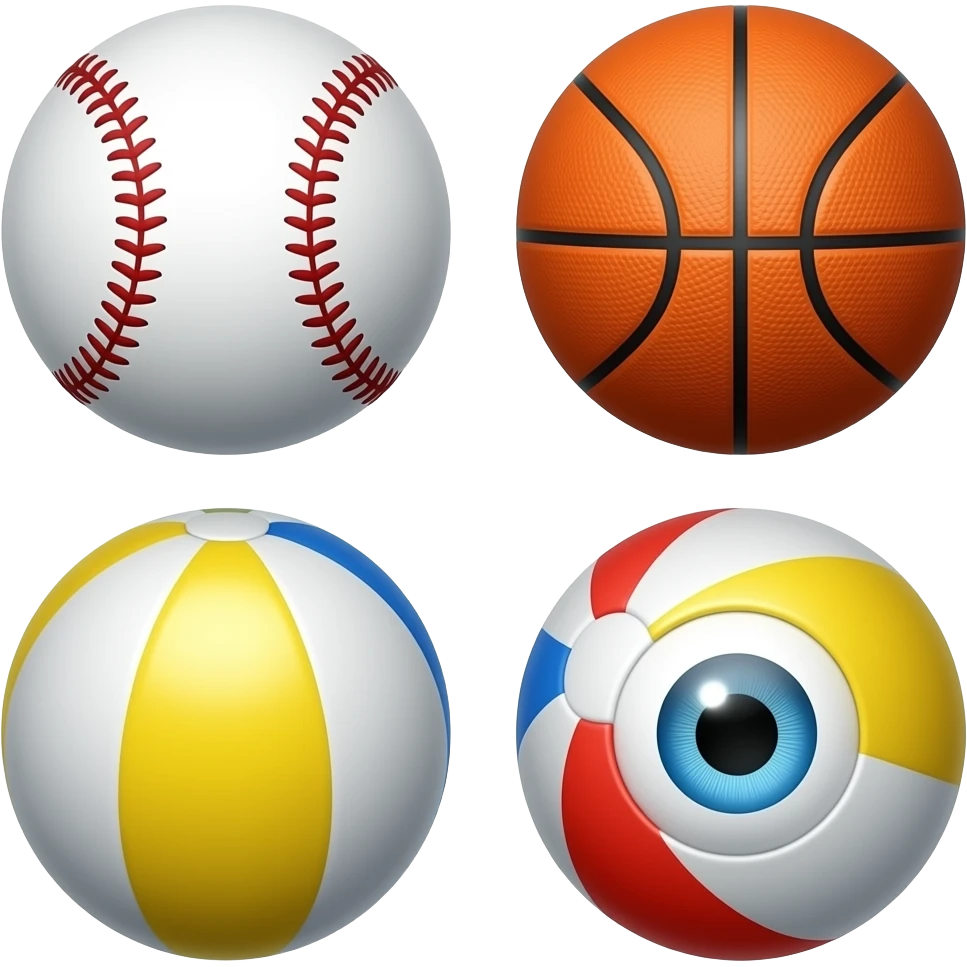 Baseball, basketball, beach ball, and eyeballs emoji