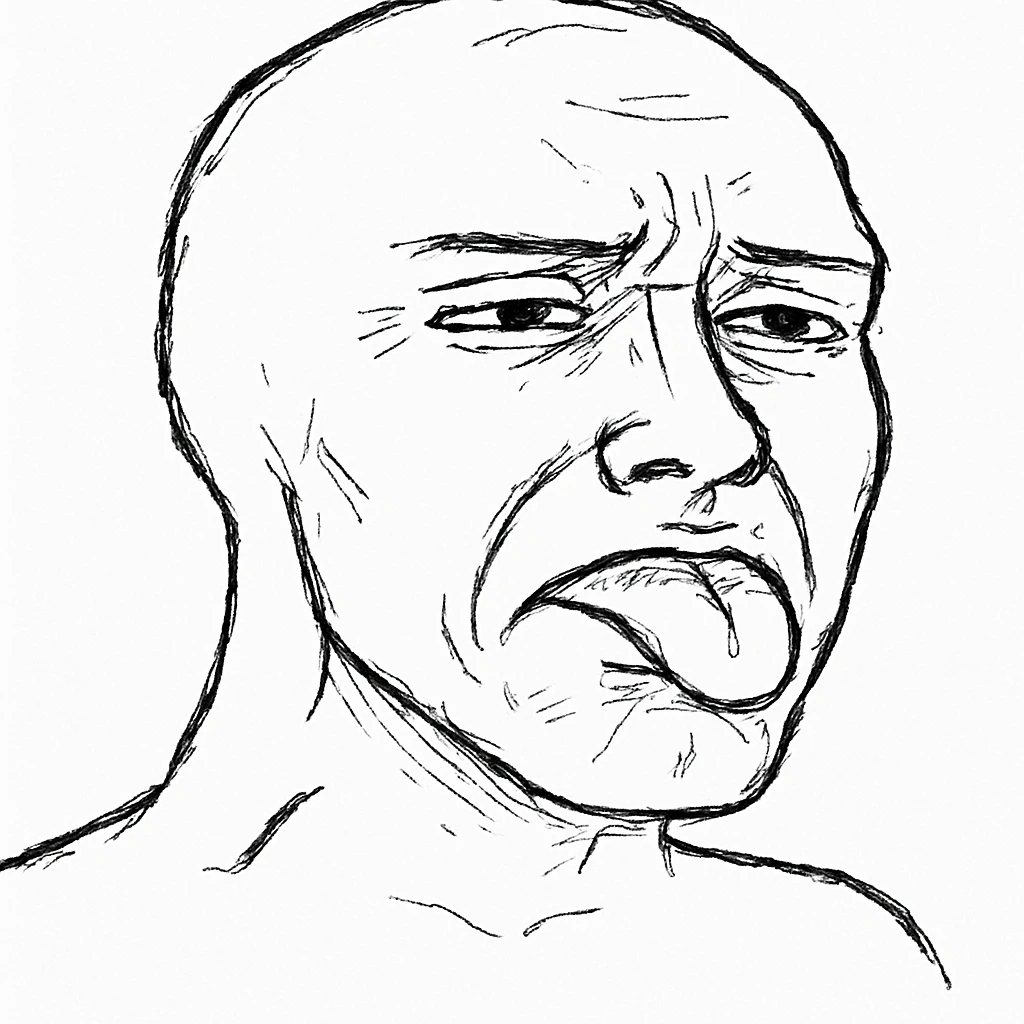 mewing meme, person pushing tongue to roof of mouth, meme style emoji