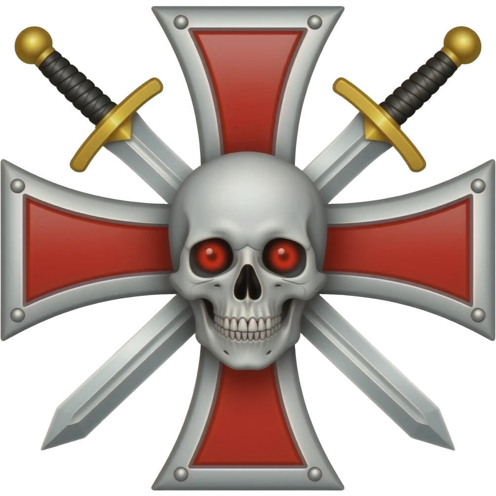 Templar cross with swords in middle and Skull with red eyes emoji