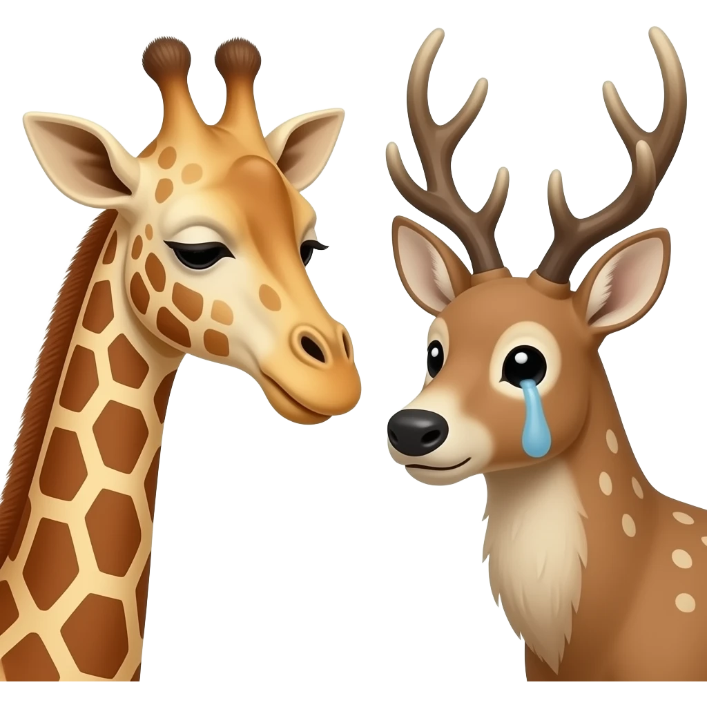 Einfacher Giraffenkopf traurig und Elchkopf traurig und schauen sich an emoji